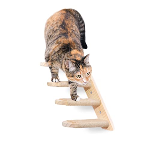 MAXIMA Reversible Cat Wall Shelf - Cat Wall Furniture, Natural Jute and Wood Cat Steps, Cat Climbing Ladder