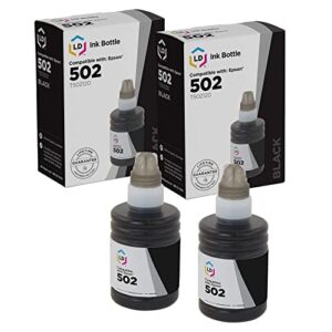ld products compatible ink bottle replacement for epson 502 t502120-s (2 pack - black) compatible with epson et series, epson expression and epson workforce