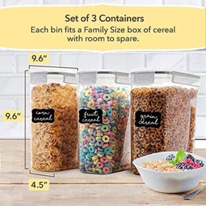 Simply Gourmet Cereal Containers Storage Set - 3 Airtight Dry Food Bins with Lids for Kitchen Pantry