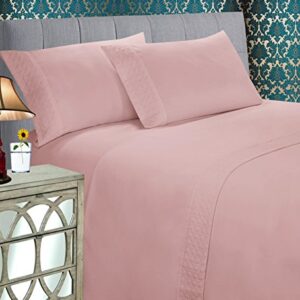 Elegant Comfort Luxury Best, Soft Coziest 3-Piece Bed Sheet Set! 1500 Thread Count Egyptian Quality | Quilted Design on Flat Sheet and Pillowcases | Wrinkle Free, 100%, Twin, Dusty Rose