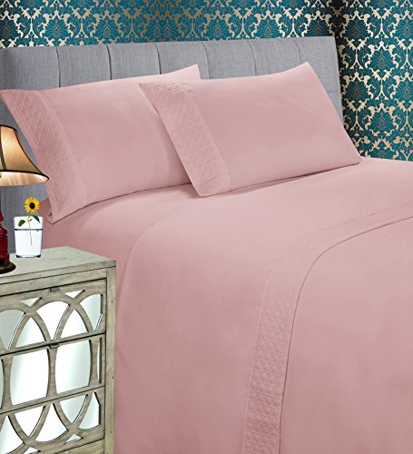 Elegant Comfort Luxury Best, Soft Coziest 3-Piece Bed Sheet Set! 1500 Thread Count Egyptian Quality | Quilted Design on Flat Sheet and Pillowcases | Wrinkle Free, 100%, Twin, Dusty Rose