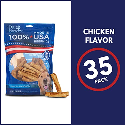 Pet Factory 100% Made in USA Beefhide 3-3.5" Mini Rolls Dog Chew Treats - Chicken Flavor, 35 Count/1 Pack