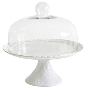 jusalpha® 12 inches white porcelain decorative cake stand-cupcake stand (cs01 - glass dome)