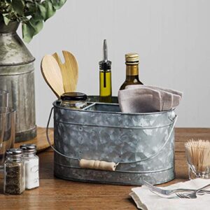 Elegant Home Galvanized Flatware Caddy Organizer for Kitchen Counter-top / Outdoor Storage Dining Table - Comfortable Handle (Oval)