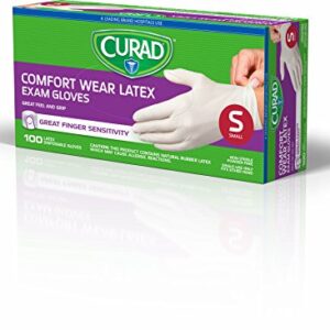 Curad Comfort Wear Latex, Vinyl Exam Gloves, Small (Pack of 300)