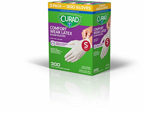 Curad Comfort Wear Latex, Vinyl Exam Gloves, Small (Pack of 300)
