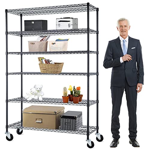 Payhere Wire Shelving Units and Storage, 6 Tier Heavy Duty Shelves for Garage Storage w/Wheels, 82"x48"x18" Metal Wire Shelf Storage Rack NSF Shelves Organizer for Restaurant Garage Pantry Kitchen