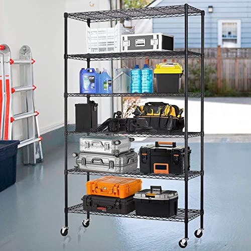 Payhere Wire Shelving Units and Storage, 6 Tier Heavy Duty Shelves for Garage Storage w/Wheels, 82"x48"x18" Metal Wire Shelf Storage Rack NSF Shelves Organizer for Restaurant Garage Pantry Kitchen