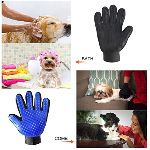 Pet Hair Products - Pet Grooming Gloves & Pet Grooming Brush with Massage Pet Hair Remover for Dogs Cats Long & Short Fur Blue, Perfect Massage Petting Tool for Cats, Dogs & Horses (Blue, 1 Pair)