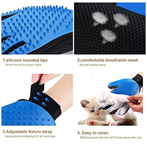 Pet Hair Products - Pet Grooming Gloves & Pet Grooming Brush with Massage Pet Hair Remover for Dogs Cats Long & Short Fur Blue, Perfect Massage Petting Tool for Cats, Dogs & Horses (Blue, 1 Pair)