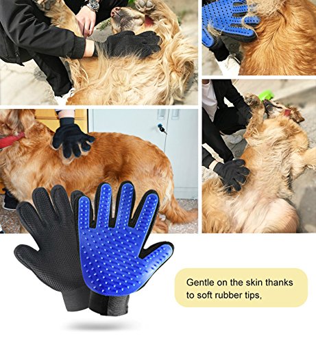 Pet Hair Products - Pet Grooming Gloves & Pet Grooming Brush with Massage Pet Hair Remover for Dogs Cats Long & Short Fur Blue, Perfect Massage Petting Tool for Cats, Dogs & Horses (Blue, 1 Pair)