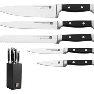 LIEF+SVEIN Brand German Steel Knife Block Set, 5-Piece Kitchen Knife Set with block. German Stainless 1.4116 Steel. Unique Kitchen Knives. Ideal Modern Décor Black knife sets with block.