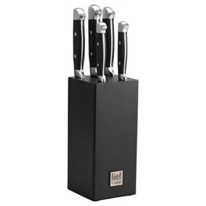 LIEF+SVEIN Brand German Steel Knife Block Set, 5-Piece Kitchen Knife Set with block. German Stainless 1.4116 Steel. Unique Kitchen Knives. Ideal Modern Décor Black knife sets with block.