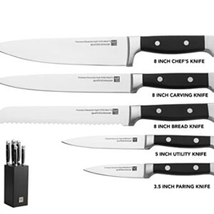 LIEF+SVEIN Brand German Steel Knife Block Set, 5-Piece Kitchen Knife Set with block. German Stainless 1.4116 Steel. Unique Kitchen Knives. Ideal Modern Décor Black knife sets with block.