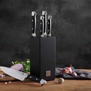 LIEF+SVEIN Brand German Steel Knife Block Set, 5-Piece Kitchen Knife Set with block. German Stainless 1.4116 Steel. Unique Kitchen Knives. Ideal Modern Décor Black knife sets with block.