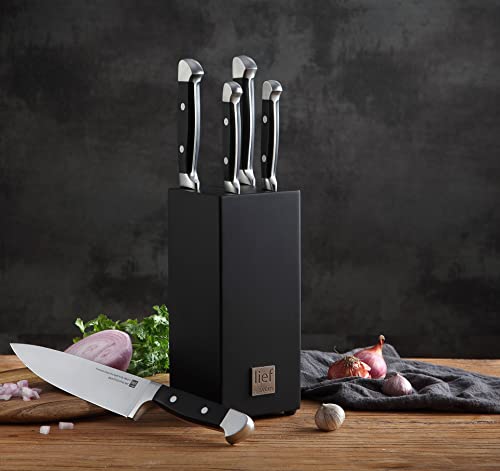 LIEF+SVEIN Brand German Steel Knife Block Set, 5-Piece Kitchen Knife Set with block. German Stainless 1.4116 Steel. Unique Kitchen Knives. Ideal Modern Décor Black knife sets with block.