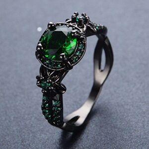 ploymanee jewelry vintage round green emerald wedding band ring 10kt black gold filled size 5-11 (7)