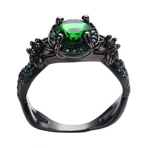 Ploymanee Jewelry Vintage Round Green Emerald Wedding Band Ring 10KT Black Gold Filled Size 5-11 (7)