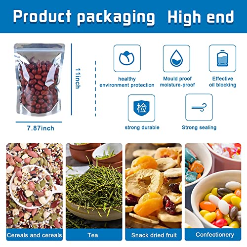 Resealable Mylar Bags Stand Up Food Storage Aluminum Foil Bags 50 Pack Reusable Pouches 5 Different Sizes for Beans Coffee Cookie Snack Food Dried Flowers Tea