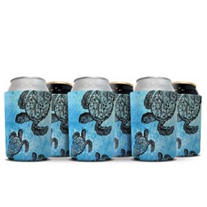 wirester can cooler sleeves for soda beer can drinks, 6 pack - ocean sea turtle