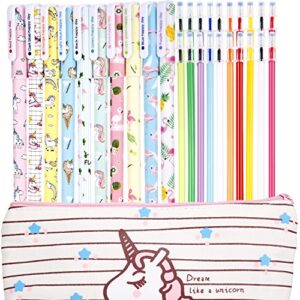 jetec 31 unicorn school supplies, include 10 unicorn gel ink pens 1 unicorn pencil case 20 color refill ink (0.5 mm) cute flamingo pen for girls