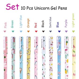Jetec 31 Unicorn School Supplies, include 10 Unicorn Gel Ink Pens 1 Unicorn Pencil Case 20 Color Refill Ink (0.5 mm) Cute Flamingo Pen for Girls