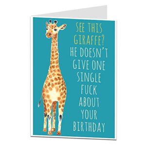 funny happy birthday card perfect for men or women blank inside to add your own personal rude & offensive message quirky giraffe theme for 30th 40th 50th 60th 70th