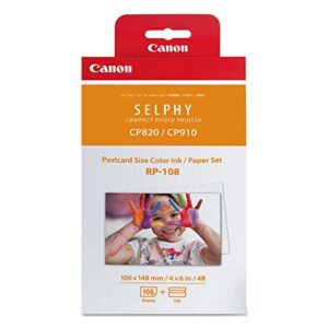 Canon RP-108 High Capacity Color Ink Cassette and 324 Sheets 4 x 6 Paper Glossy For SELPHY CP1300, CP1200, CP910, CP820 Wireless Compact Photo Printer (3-Pack)