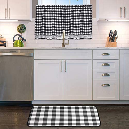 Sweet Home Collection ACH-ANTFMBBK Memory Foam Anti Fatigue Kitchen Floor Mat Rug, 30" x 18", Buffalo Check Black/White