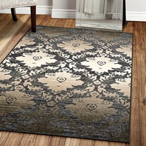 Superior's Designer Non-slip Geneva Area Rug; Digitally Printed, Low Maintenance, Affordable and Fashionable, Washable, Living Room, Bedroom, Farmhouse, Kitchen, Navy-Cream - 8' x 10'