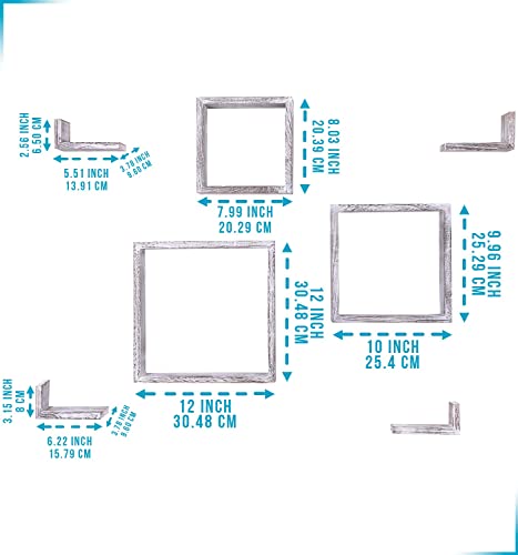 Comfify Rustic Wall Mounted Square Shaped Floating Shelves – Set of 7 – 3 Square Shelves and 4 L-Shaped Rustic Shelves – Screws and Anchors Included – Rustic Wall Décor - Rustic White