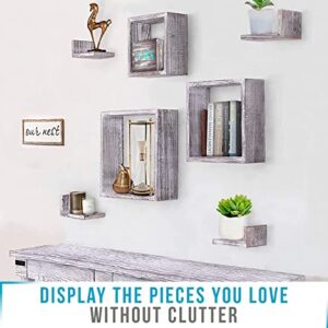 Comfify Rustic Wall Mounted Square Shaped Floating Shelves – Set of 7 – 3 Square Shelves and 4 L-Shaped Rustic Shelves – Screws and Anchors Included – Rustic Wall Décor - Rustic White