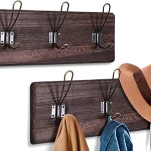 Comfify Rustic Wall Mounted Coat Rack with 3 Sturdy Hooks – Set of 2 – Vintage Entryway Wooden Coat Racks Rustic Rack for Coats, Bags, Towels and More – 35” x 6.10"- Rustic Brown