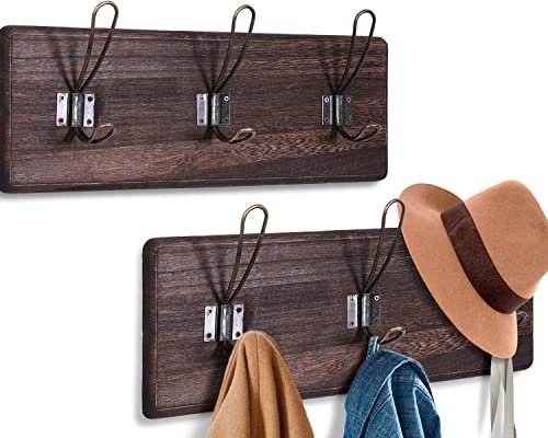 Comfify Rustic Wall Mounted Coat Rack with 3 Sturdy Hooks – Set of 2 – Vintage Entryway Wooden Coat Racks Rustic Rack for Coats, Bags, Towels and More – 35” x 6.10"- Rustic Brown