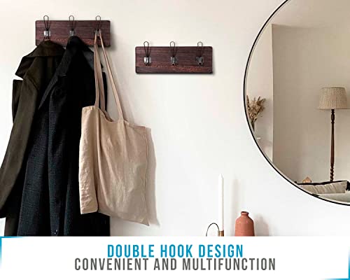 Comfify Rustic Wall Mounted Coat Rack with 3 Sturdy Hooks – Set of 2 – Vintage Entryway Wooden Coat Racks Rustic Rack for Coats, Bags, Towels and More – 35” x 6.10"- Rustic Brown