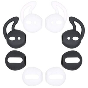 4 pair ear tips silicone cover compatible with airpods, 2x super thin eartips [fit in case] & 2x anti-drop sports ear hook gel [protective & great noise-isolation], white black
