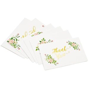 48-Count Thank You Cards with Envelopes, 6 Elegant Rose Flower Designs with Gold Foil Print for Wedding Baby and Bridal Shower