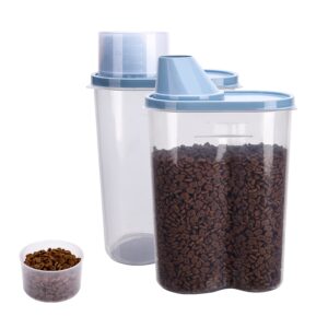 greenjoy 2 pack 2lb/2.5l pet food storage container with measuring cup, can covers and bowl for small dog, cat, waterproof-bpa free