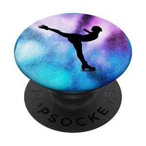 figure skater black silhouette on watercolor background popsockets popgrip: swappable grip for phones & tablets