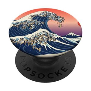 the great wave of pugs japanese art popsockets by huebucket popsockets popgrip: swappable grip for phones & tablets