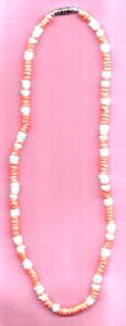 18" neon clam shell necklace. pink with green color clam shell