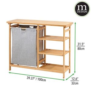 mDesign Bamboo Freestanding Laundry Hamper Basket Table - Storage Shelves for Folding Clothes and Organizing Detergent, Fabric Softener, Bleach, Dryer Sheets - Echo Collection - Natural