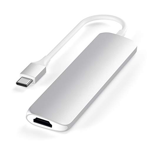 Satechi USB C Hub Slim Multiport Adapter V2 with 60W USB C PD, 4K HDMI (60Hz), Micro/SD Card Readers, USB 3.0 - for M2/ M1 MacBook Pro/Air, M2/ M1 iPad Pro/Air, M2 Mac Mini, iMac M1 (Silver)