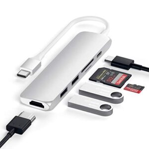 Satechi USB C Hub Slim Multiport Adapter V2 with 60W USB C PD, 4K HDMI (60Hz), Micro/SD Card Readers, USB 3.0 - for M2/ M1 MacBook Pro/Air, M2/ M1 iPad Pro/Air, M2 Mac Mini, iMac M1 (Silver)