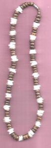 18" clam shell and coco bead necklace- for teen ages color white and brown