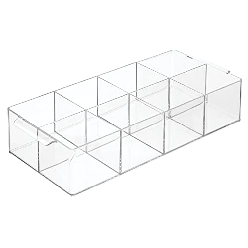 mDesign Plastic Condiment Organizer and Tea Bag Holder - 8-Compartment Kitchen Pantry/Countertop Storage Caddy - Divided Chip, Snack, Oatmeal Packet Holder - Lumiere Collection - Clear