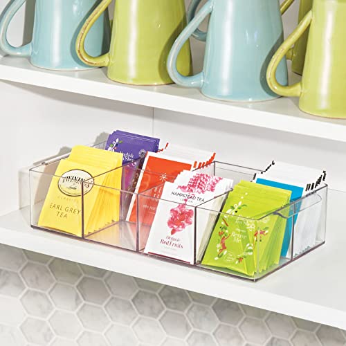 mDesign Plastic Condiment Organizer and Tea Bag Holder - 8-Compartment Kitchen Pantry/Countertop Storage Caddy - Divided Chip, Snack, Oatmeal Packet Holder - Lumiere Collection - Clear