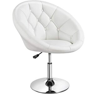 yaheetech vanity chair makeup chair swivel accent chair height adjustable round back tilt chair with chrome frame for makeup room, living room, white