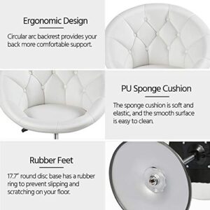 Yaheetech Vanity Chair Makeup Chair Swivel Accent Chair Height Adjustable Round Back Tilt Chair with Chrome Frame for Makeup Room, Living Room, White