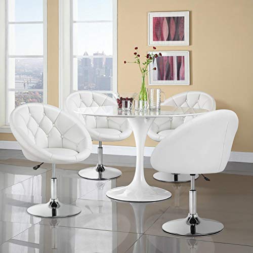 Yaheetech Vanity Chair Makeup Chair Swivel Accent Chair Height Adjustable Round Back Tilt Chair with Chrome Frame for Makeup Room, Living Room, White